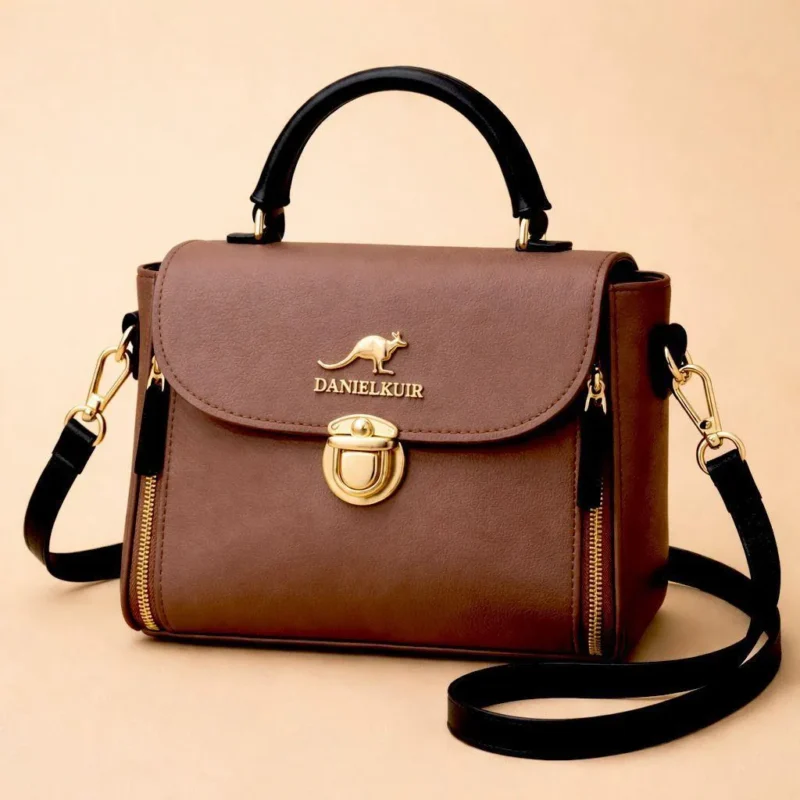 Leather Crossbody Bag for Girls Beige 7x11x7 Inches