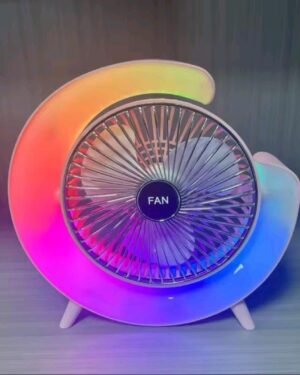 LED Desk Fan with Colorful Lights White ABS