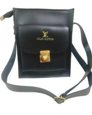 Louis Vuitton Style Black PU Leather Crossbody Bag with Front Lock