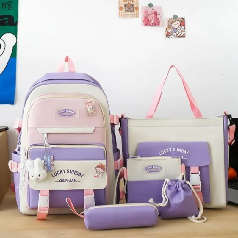 Lucky Sunday Multicolor Nylon Backpack Set for Girls