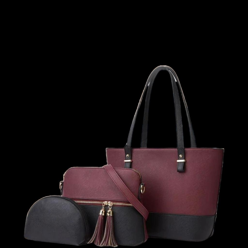 Maroon Black Textured 3-Piece Women's PU Leather Handbag Set Maroon Black Textured 3-Piece Women's PU Leather Handbag Set