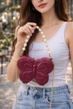 Maroon Butterfly Chain Crossbody Bag for Girls