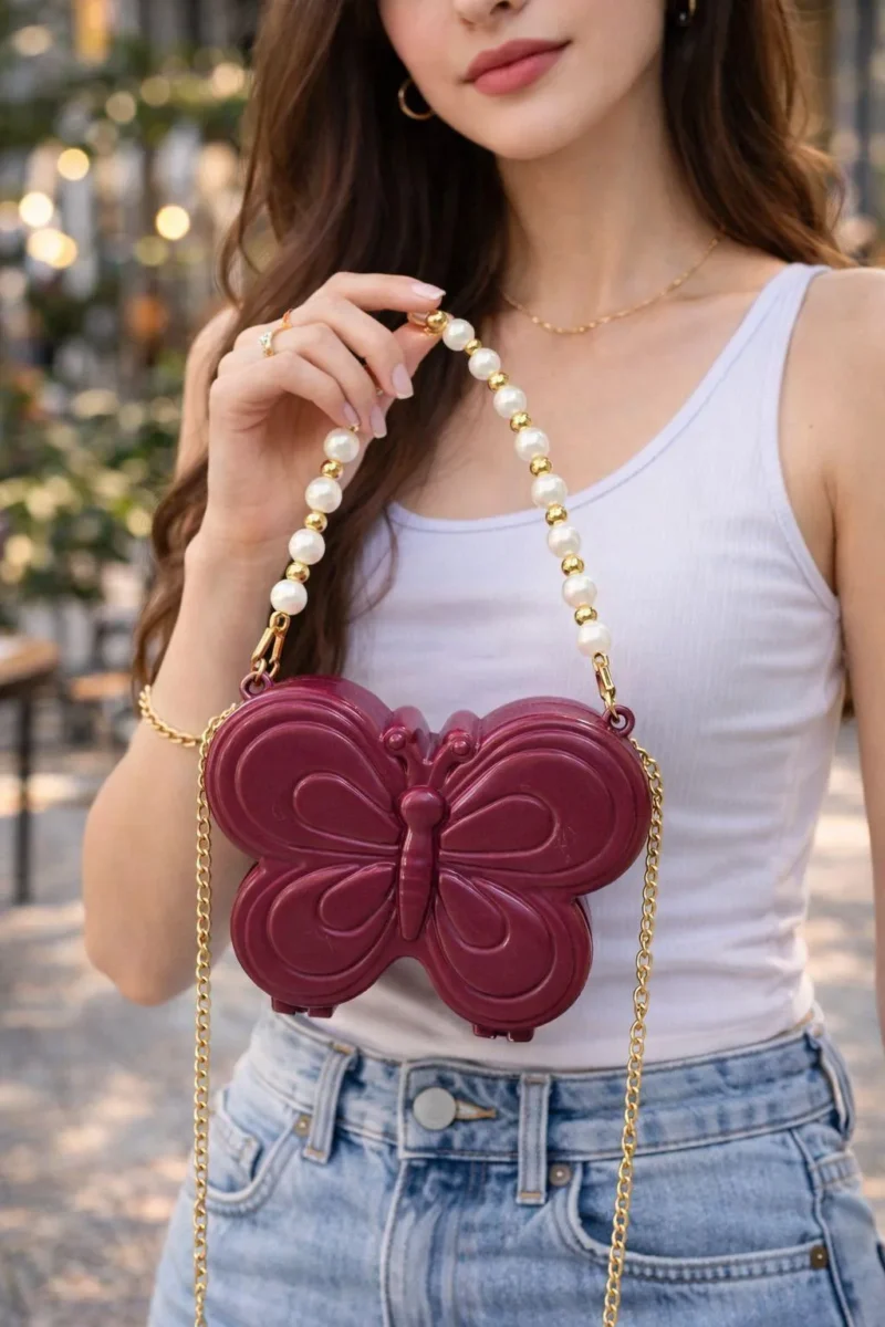 Maroon Butterfly Chain Crossbody Bag for Girls Maroon Butterfly Chain Crossbody Bag for Girls