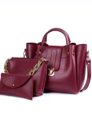 Maroon PU Leather 3-Piece Handbag Set for Women