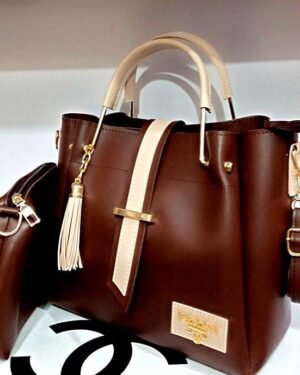 Maroon PU Leather Women's Handbag Set with Tassel