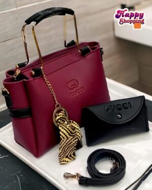 Maroon Women's Rexine Top Handle Handbag Set