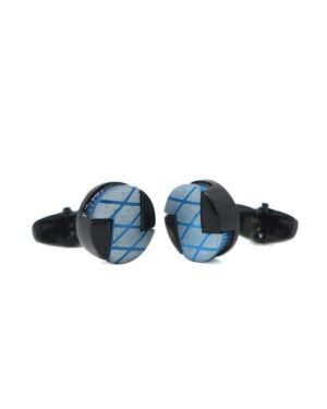 Men Blue Grid Cufflinks Formal Suit Accessory