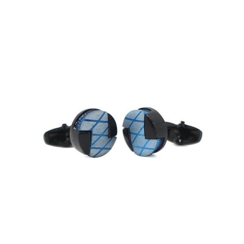 Men Blue Grid Cufflinks Formal Suit Accessory