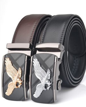 Men Eagle Leather Automatic Buckle Belt Black Gold