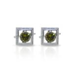 Men Square Cufflinks with Green Stone Silver