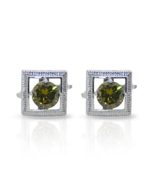 Men Square Cufflinks with Green Stone Silver