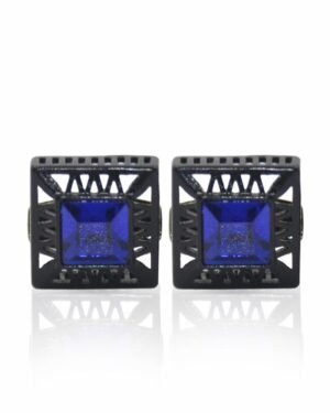 Men's Blue Square Cufflinks with Black Metal Frame