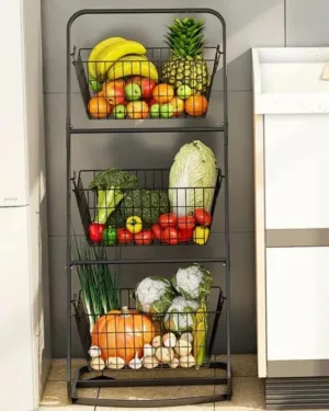 Metal 3-Tier Fruit & Veggie Storage Stand for Kitchen