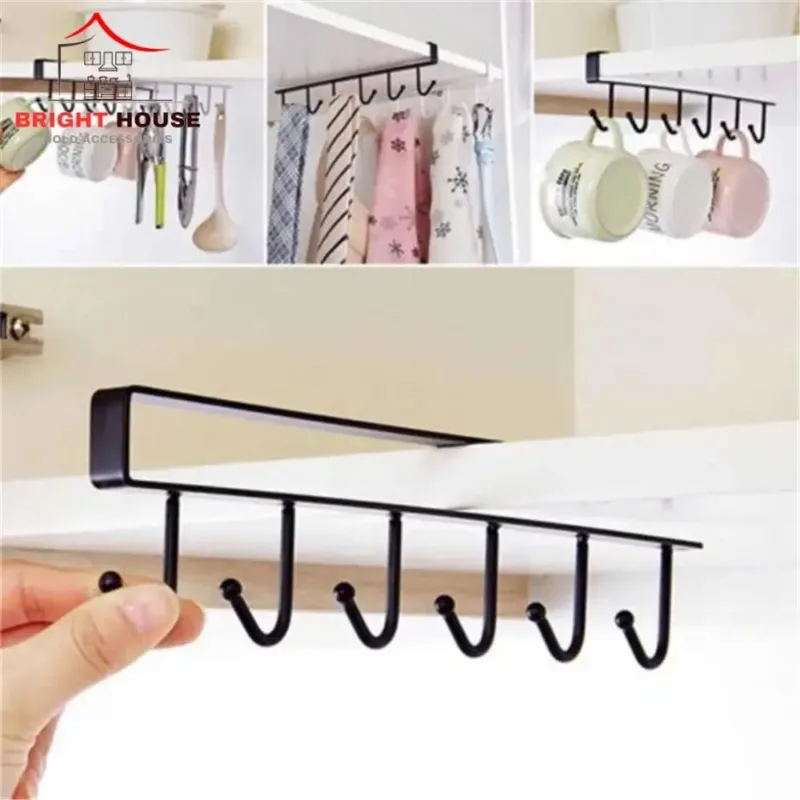 Metal Cabinet Mug Holder with 6 Hooks for Kitchen Organization
