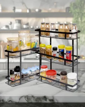Metal Corner Spice Rack 2 Layer Kitchen Organizer