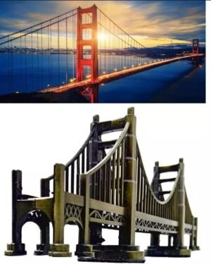 Metal London Bridge Sculpture for Home Office Decor Golden Black 12"