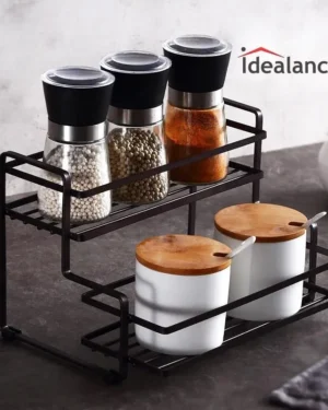 Metal Spice Rack with 2 Tier Storage for Kitchen