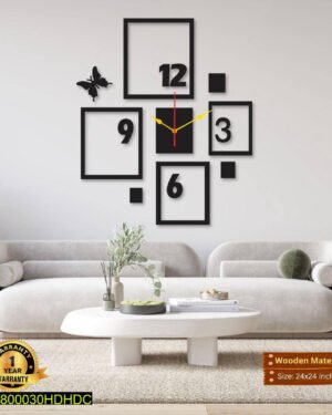 Modern 4 Frame Wall Clock 24x24 Wood Laser Cut 3D Design