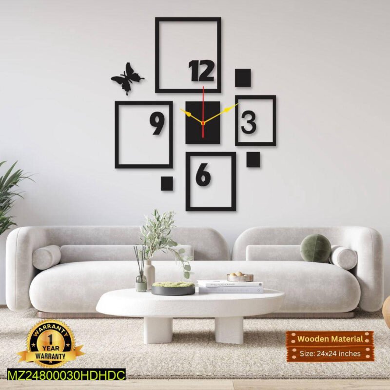 Modern 4 Frame Wall Clock 24x24 Wood Laser Cut 3D Design Modern 4 Frame Wall Clock 24x24 Wood Laser Cut 3D Design