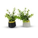 Modern Abstract Artificial Planters Set of 2 Black & White