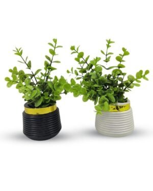 Modern Abstract Artificial Planters Set of 2 Black & White