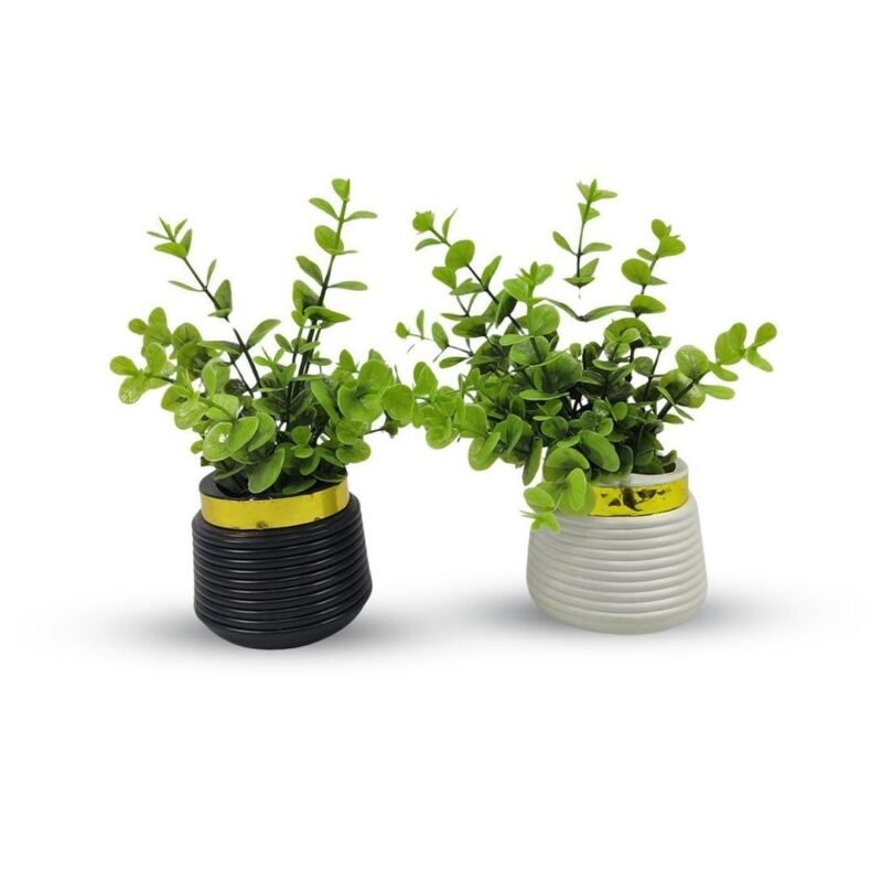 Modern Abstract Artificial Planters Set of 2 Black & White