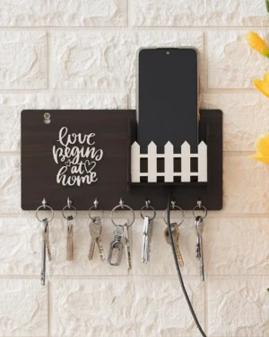 Modern Abstract Key Holder Dark Brown Wall Mount