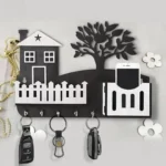 Modern Black Wooden Key Holder with Phone & Remote Stand