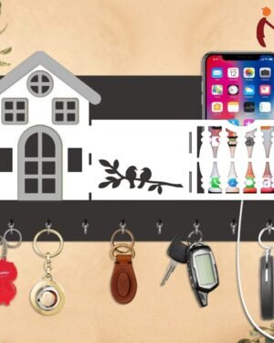 Modern Laser Cut Wooden Key & Phone Holder with Sparrow Design