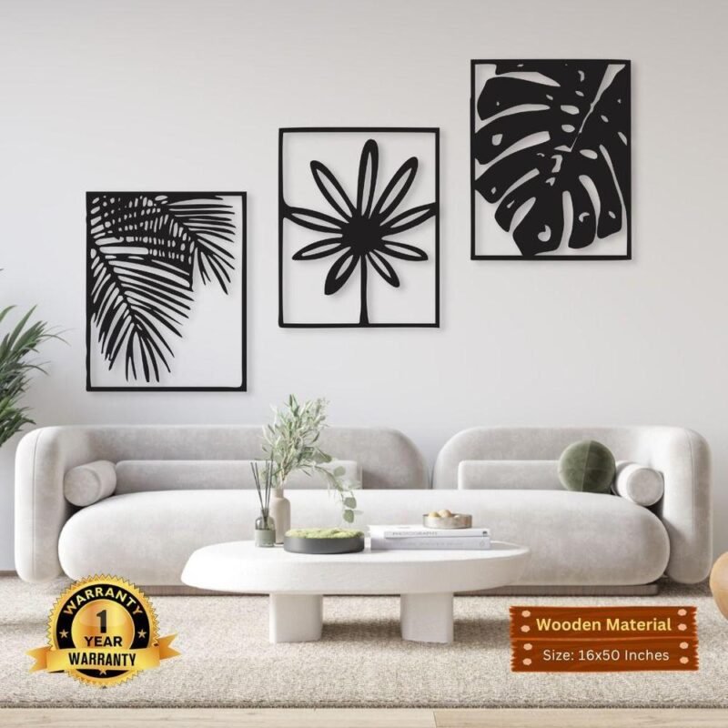 Modern Leaf Wall Art Set, Wooden, 16x50 Inches