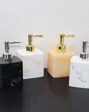 Modern Marble Soap Dispenser Set of 4 with Gold & Silver Pumps