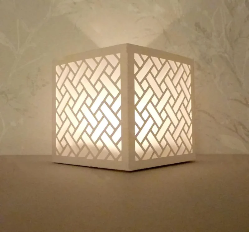 Modern White Geometric Tea Light Lamp for Home Decor