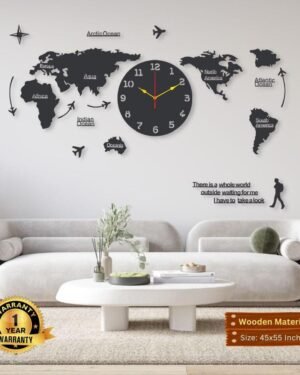 Modern Wooden World Map Wall Clock 45x55 Inches
