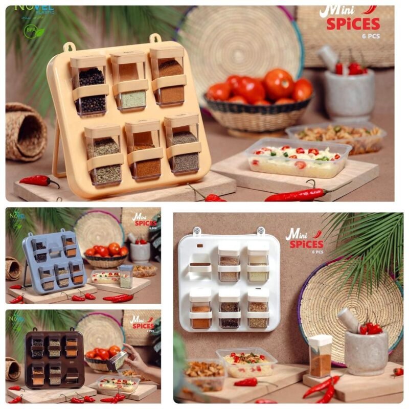 Multicolor 6-Piece Spice Rack for Kitchen Organization