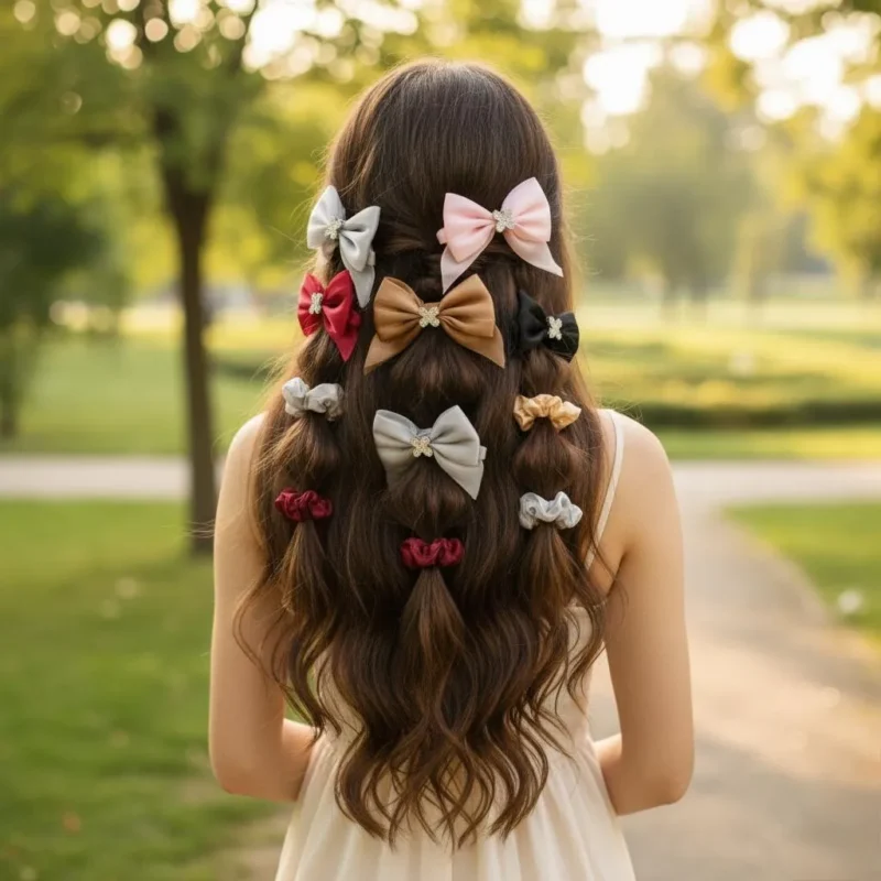 Multicolor Elastic Hair Ponies Set for Girls Party Bridal Wear