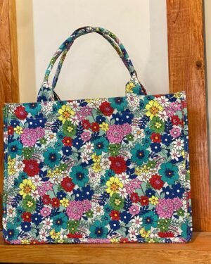 Multicolor Floral Polyester Tote Bag for Girls