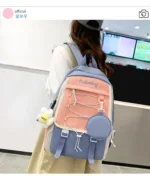 Multicolor Nylon Backpack Set for Girls 17x12x10 Inches