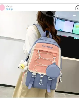 Multicolor Nylon Backpack Set for Girls 17x12x10 Inches