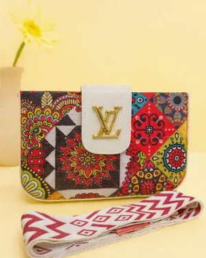 Multicolor Printed Girl's Crossbody Bag with LV Logo