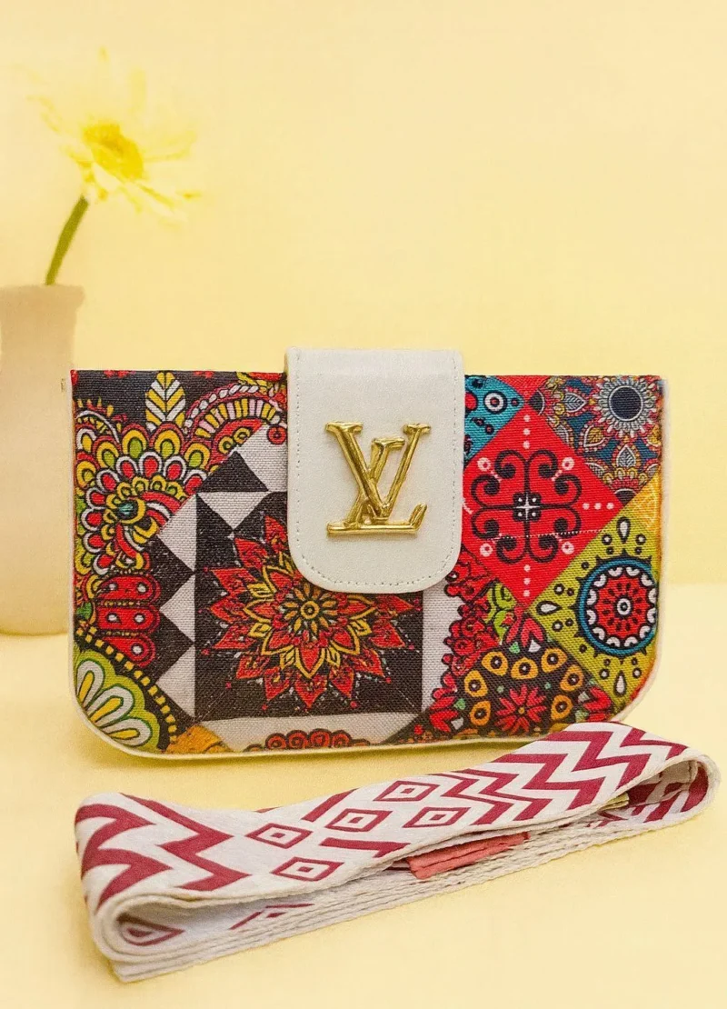Multicolor Printed Girl's Crossbody Bag with LV Logo