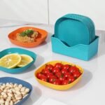 Multicolor Square Plastic Plates Set of 10 for Party Serving
