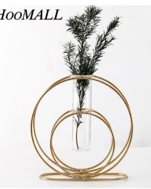 Nordic Golden Metal Glass Vase for Home Decor