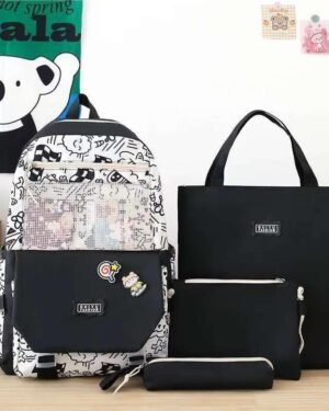 Nylon Printed 4-Piece Backpack Set Multicolor