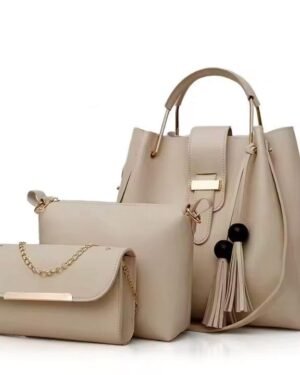 Off White 3-Piece PU Leather Handbag Set for Women