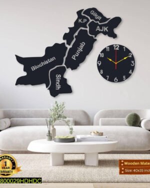 Pakistan Map Wall Clock Wooden 3D Design 40x35"