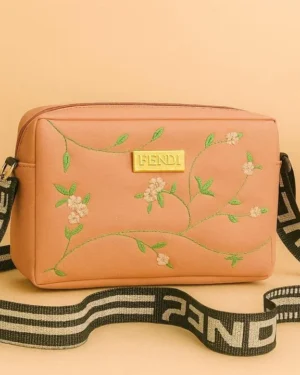 Peach Embroidered Fendi Crossbody Bag for Girls