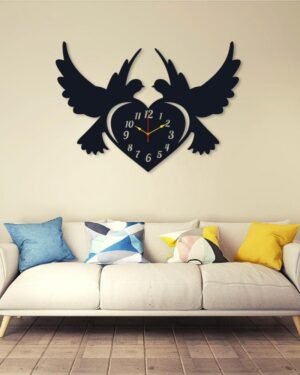 Pigeon Heart Wall Clock, Black, 12x12, Laminated