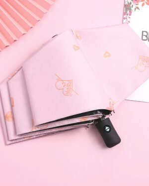 Pink Automatic Umbrella for Women with Heart Design
