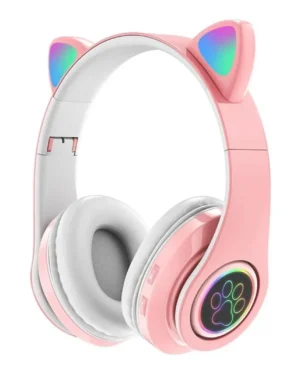 Pink Cat Ear Bluetooth Headphones with LED Lights