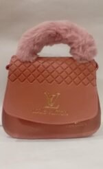 Pink Faux Fur Handle Louis Vuitton Style Handbag for Women